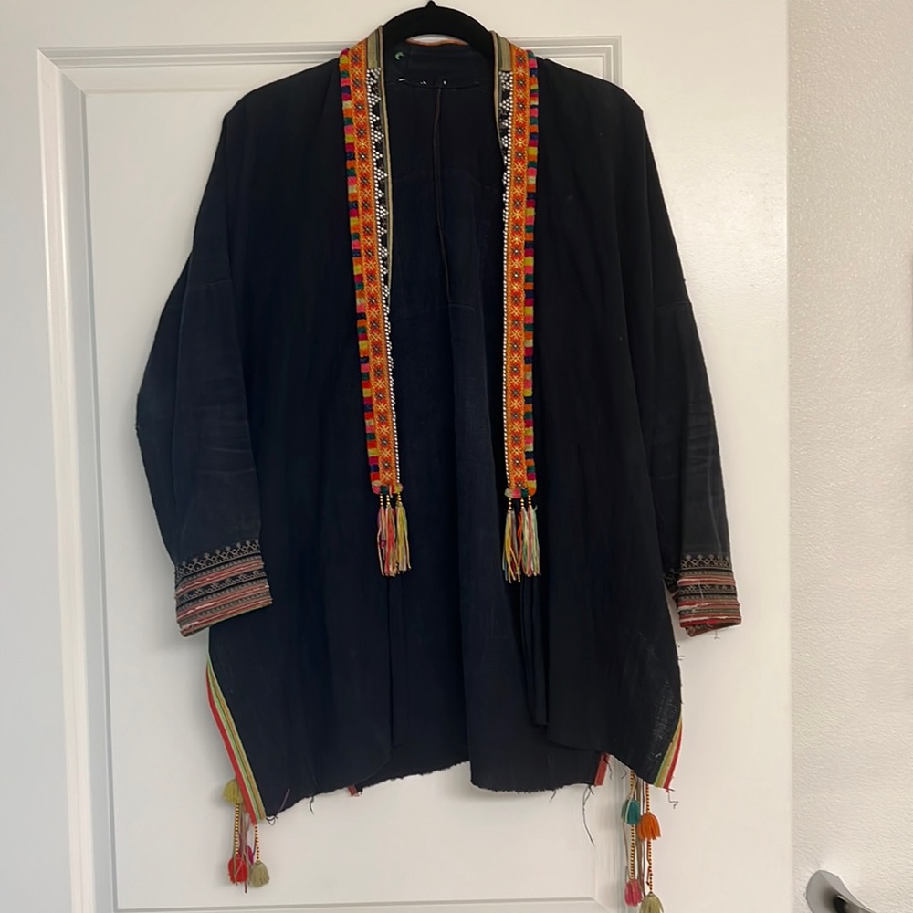 Vintage Moroccan Kimono with embroidery and tassels.